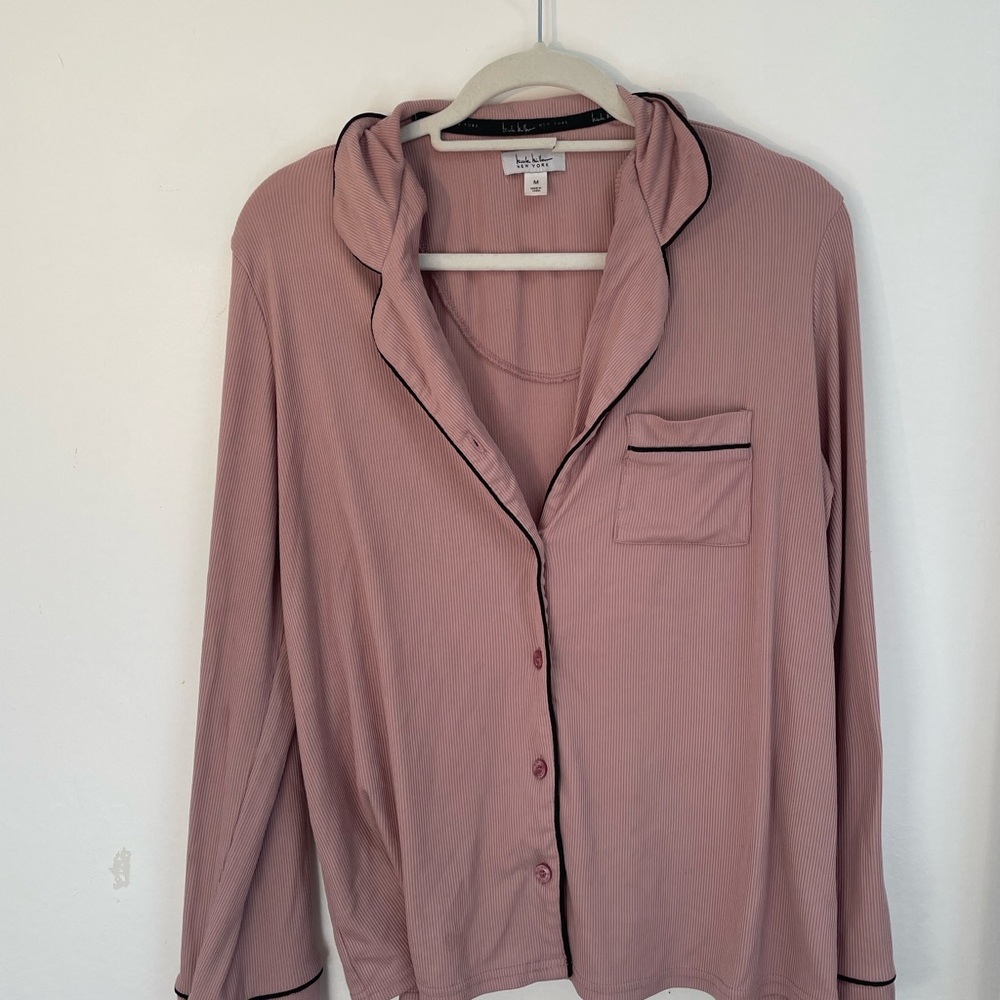 Nicole Miller Pink Long Sleeve Button Down Pajama Shirt